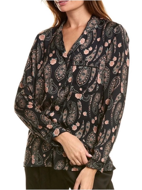 The Kooples Tops - The Kooples blue pink Paisley flowers Rose silky dress button up down blouse top